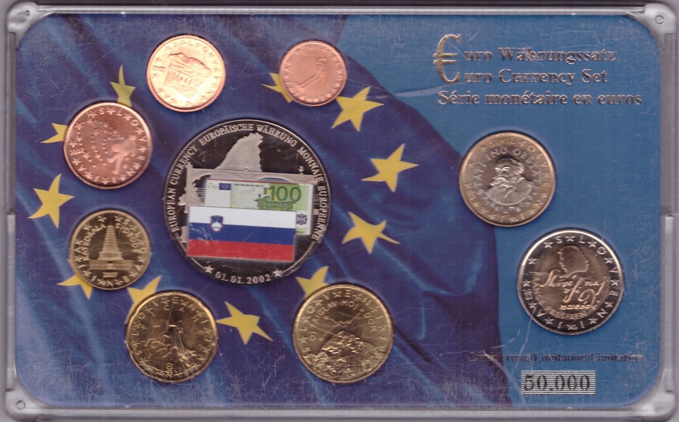 Словения, 2007, Набор Юбилейных монет, 1с-2 Евро+ Цветная Медаль, в кассете